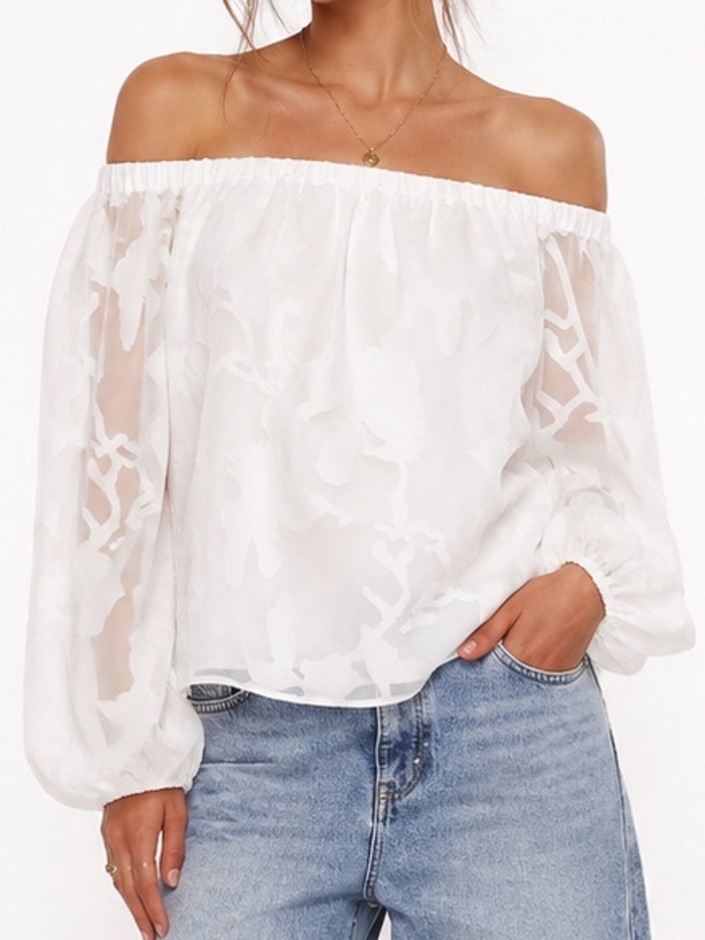 Milly Bella Off Shoulder Floral Burnout Blouse White Romantic Balletcore Medium